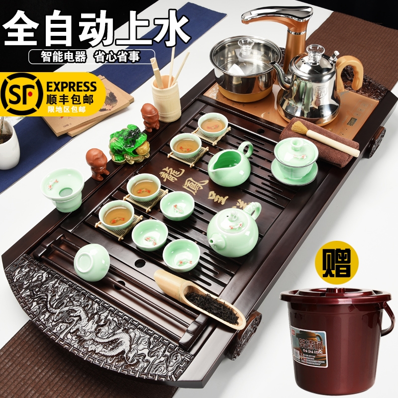 Qiao mu tea suit household contracted violet arenaceous kung fu tea taking of a complete set of solid wood tea tray, tea teapot teacup full since