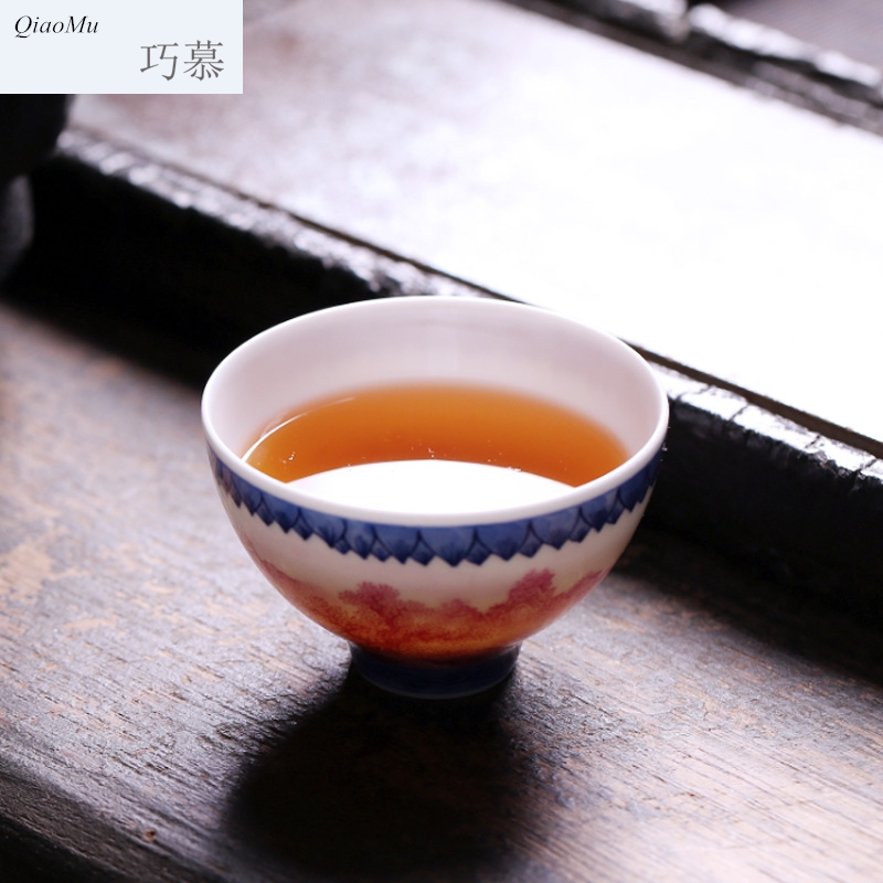 Qiao mu JYD kung fu tea cup single cup tea cup ceramic hand - made blue agate red cup sample tea cup personal seclusion