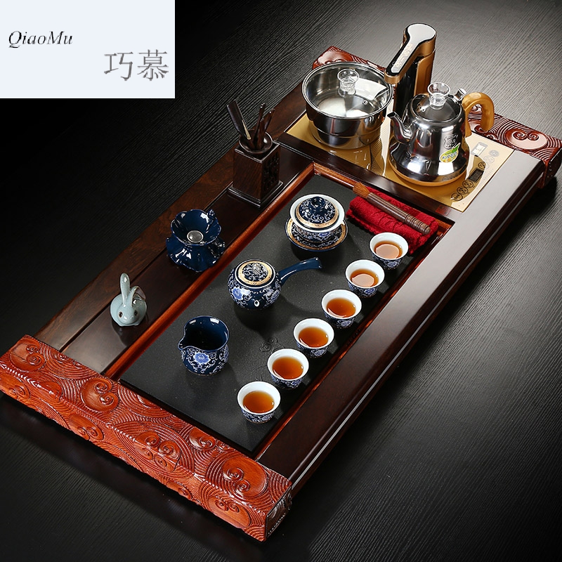 Qiao mu ebony stone rosewood tea tray was violet arenaceous kung fu tea sets suit household contracted teapot teacup four