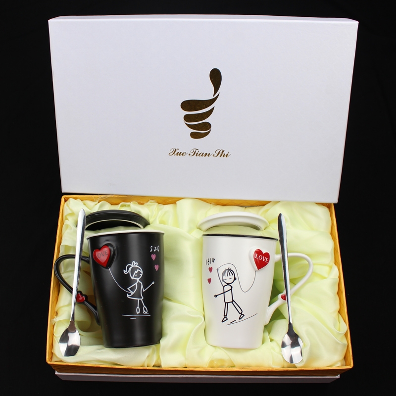 Qiao mu lovers a pair of ceramic cup contracted mugs birthday gift with cover with a spoon to send men and women friends wife