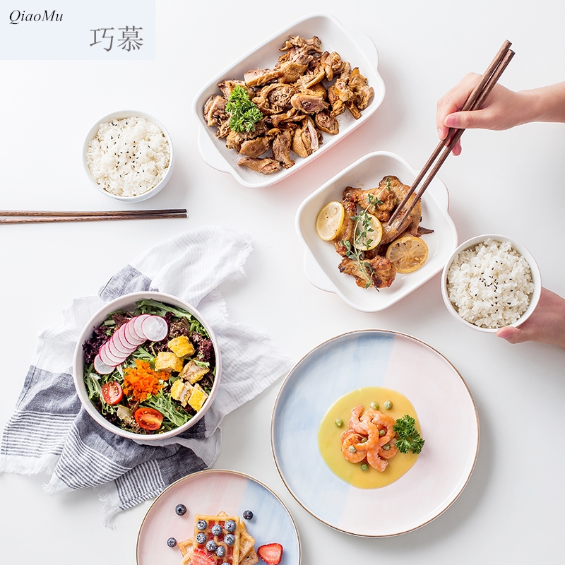 Qiam qiao mu Japanese creative see colour ceramic plate household contracted steak dish dish dish food dish to eat rice, a bowl of soup