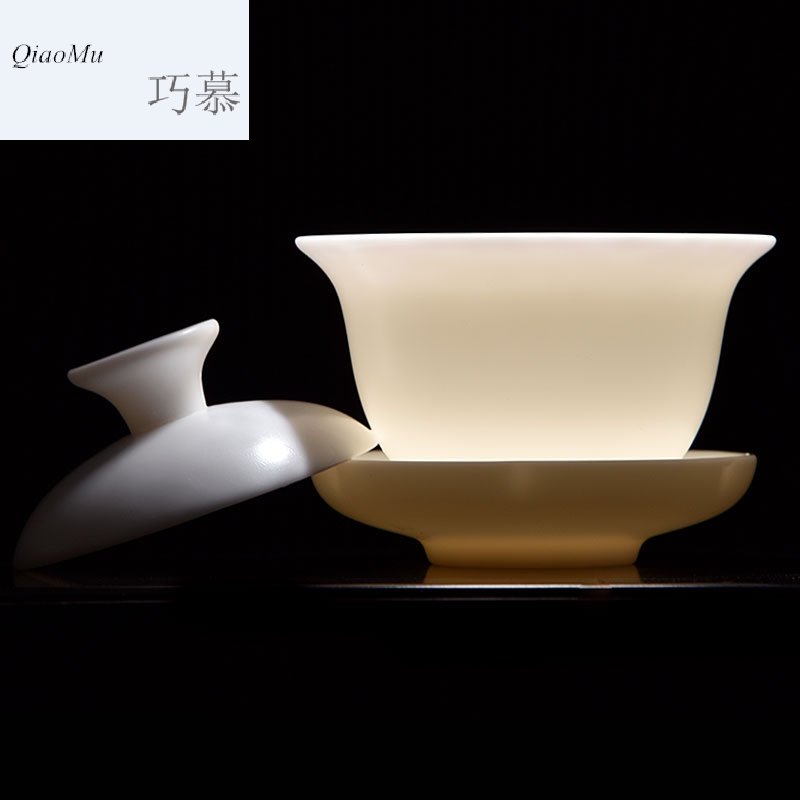 Qiao mu dehua built fine white porcelain kung fu tea set contracted household porcelain tureen tea cups unglazed high temperature