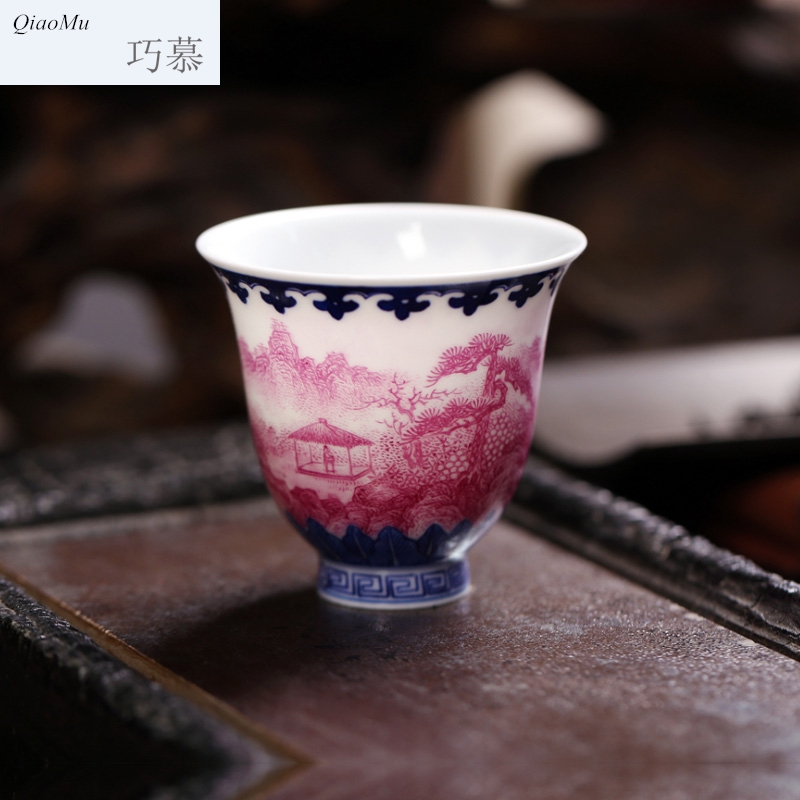 Qiao mu cup sample tea cup JYD kung fu master cup single CPU personal cup tea cups of jingdezhen blue and white agate red