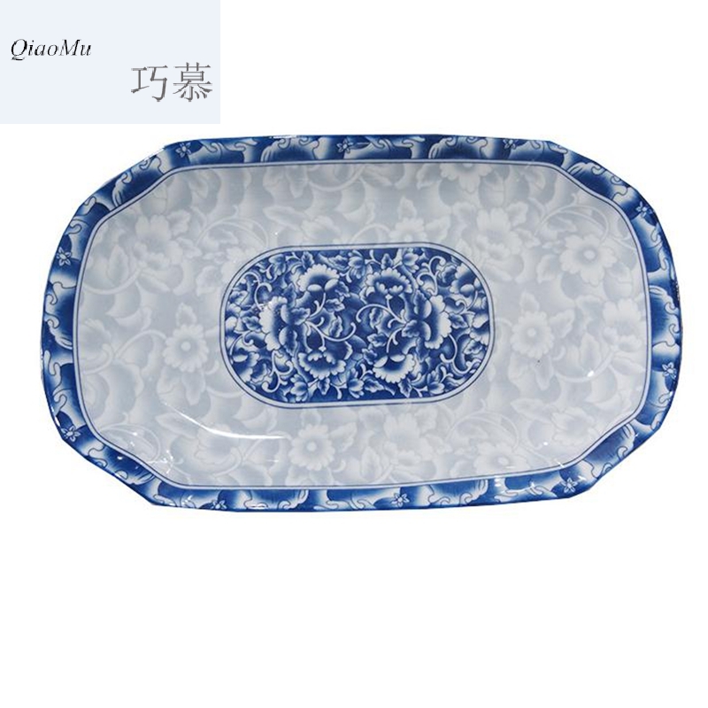 Qiao mu ZHQ jingdezhen blue and white glaze porcelain tableware rectangle color under large fish dish of steamed fish dish dish dish of fish