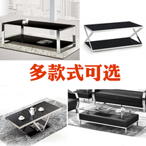 Office sofa tea table combined tempered glass double layer big tea table square a few corners stainless steel frame assembly