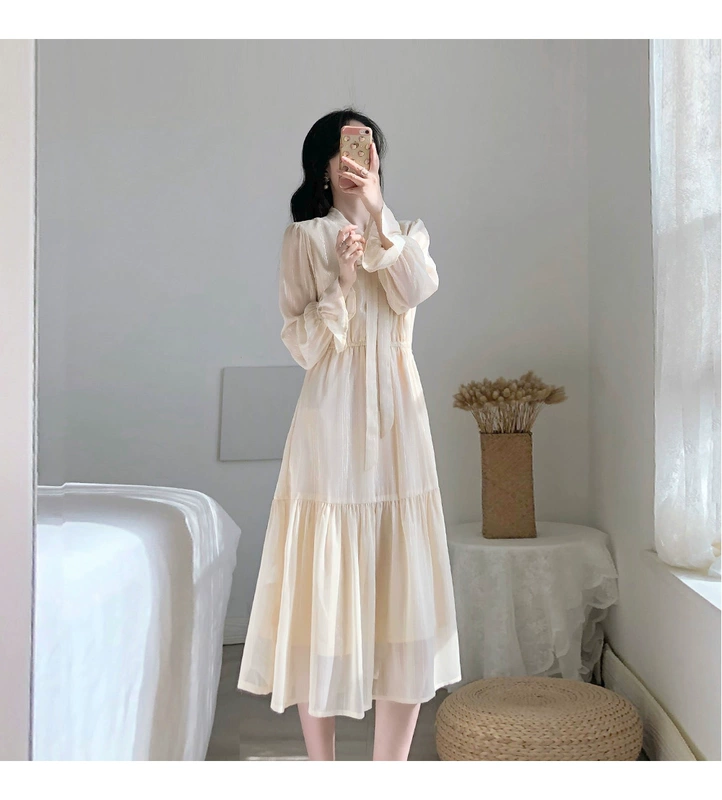 Trang phục bên trong của phụ nữ mùa xuân và mùa thu quần áo mới nghỉ trà Pháp retro ngách tình yêu đầu tiên ngọt ngào tính khí rừng váy dài - váy đầm