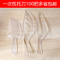 Disposable cutter plastic machete birthday cake knife transparent cutter with tooth blade in bulk independent packaging