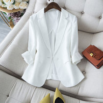 JOLIMENT white casual blazer womens spring and summer thin section three-point sleeve cotton and linen SLIM-fit suit top