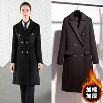 Professional clothing woolen coat womens long dress hotel overalls black slim thickened woolen jacket autumn and winter