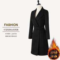 Professional wear woolen coat womens long black thickened sales department Bank woolen coat slim overalls winter