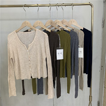C C1901 soft short long-sleeved knitted cardigan womens early Autumn new slim V-neck Western style base small shirt top