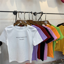 HAPPY SWEETY SUMMER SMALL LETTER PRINTING SHORT UMBILICAL WHITE SMALL T-SHIRT TIGHT STUDENT BASE SHORT-SLEEVED T-SHIRT WOMEN