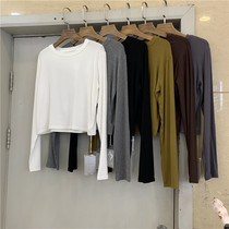 ENIAN1711 base shirt short long-sleeved T-shirt womens early autumn 2021 new round neck loose outer wear clothes E-read