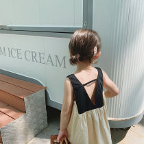 Tide brand girl dress summer thin 2021 new backless stitching suspender skirt foreign style sleeveless children princess dress