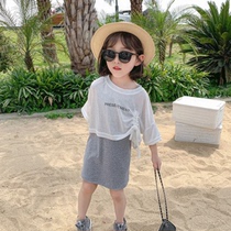 Tide brand Girl summer suit 2021 new childrens foreign atmosphere sling skirt summer leisure short sleeve two-piece female