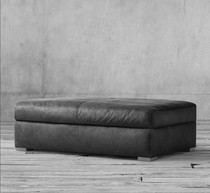 European leather long sofa stool black Italian vintage home cloakroom stool clothing store shoe stool leather stool