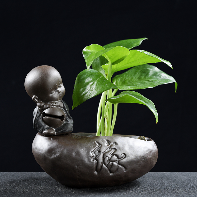 Creative purple sand monk put ceramic vase furnishing articles hydroponic plant office desktop flowerpot money plant water containers