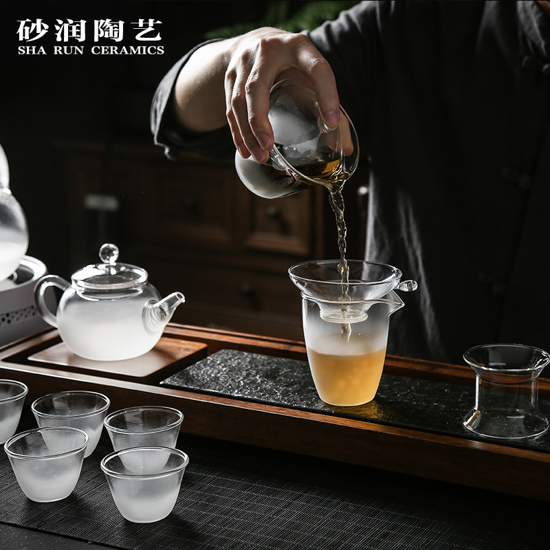 Sand embellish heat - resistant glass tea set suit household contracted Japanese cooking electric teapot atomization frosted TaoLu kung fu tea