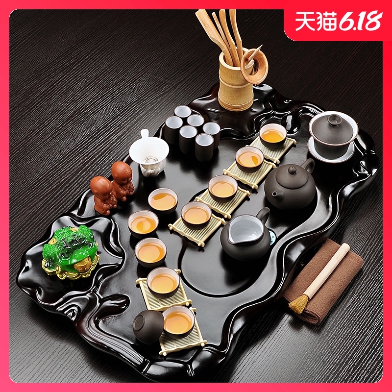 Sand embellish tea set suit household contracted kung fu tea set solid wood tea tray of a complete set of ceramic purple Sand tea cups of tea