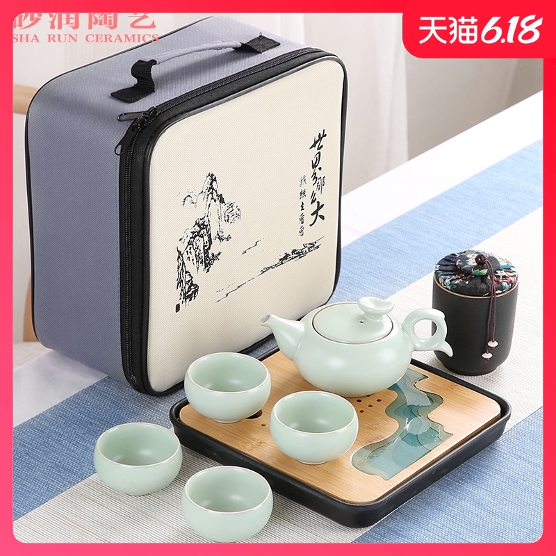 Brother sand embellish your up up kung fu tea set suit household contracted ceramic Japanese travel portable package small dry tea tray