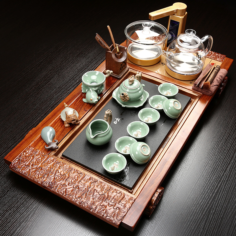 Sand embellish ebony tea set of a complete set of kung fu tea set household spend pear wenge wenge wood tea tray