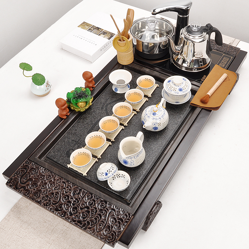 Sharply stone tea set suit household automatic four unity contracted purple ceramic kung fu tea set solid wood tea tray