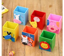 Cartoon wooden pen holder wholesale cute animal multi-function shelf Creative desktop storage box Student stationery
