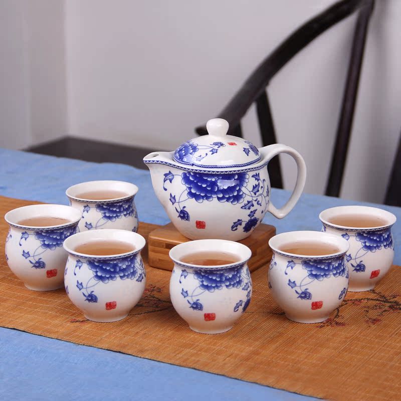 景德镇陶瓷茶具套装双层茶壶茶杯整套青花瓷大号家用泡茶功夫茶具_7折
