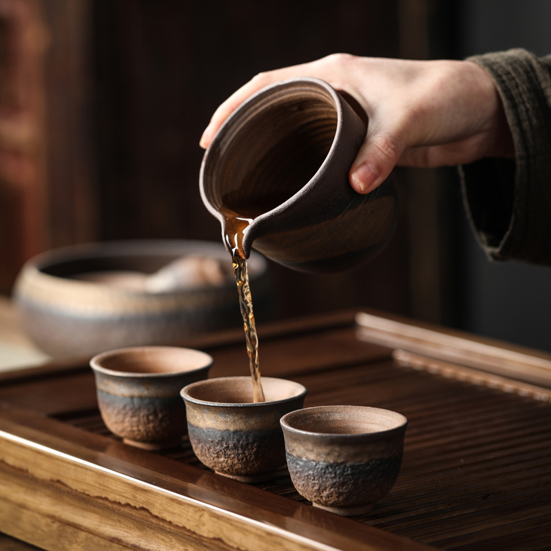 Japanese coarse ceramic tea set fine gold glaze kung fu tea set ceramic household contracted teapot teacup office restoring ancient ways