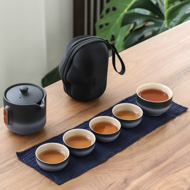 Poly real (sheng coarse pottery work travel crack cup is suing ceramic tea cup 5 cups of tea set a pot of on - board, tea sets