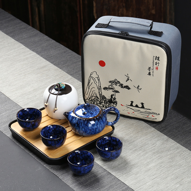 Travel tea set up built light field portable teapot tea tray was Japanese kung fu tea cups household contracted and I