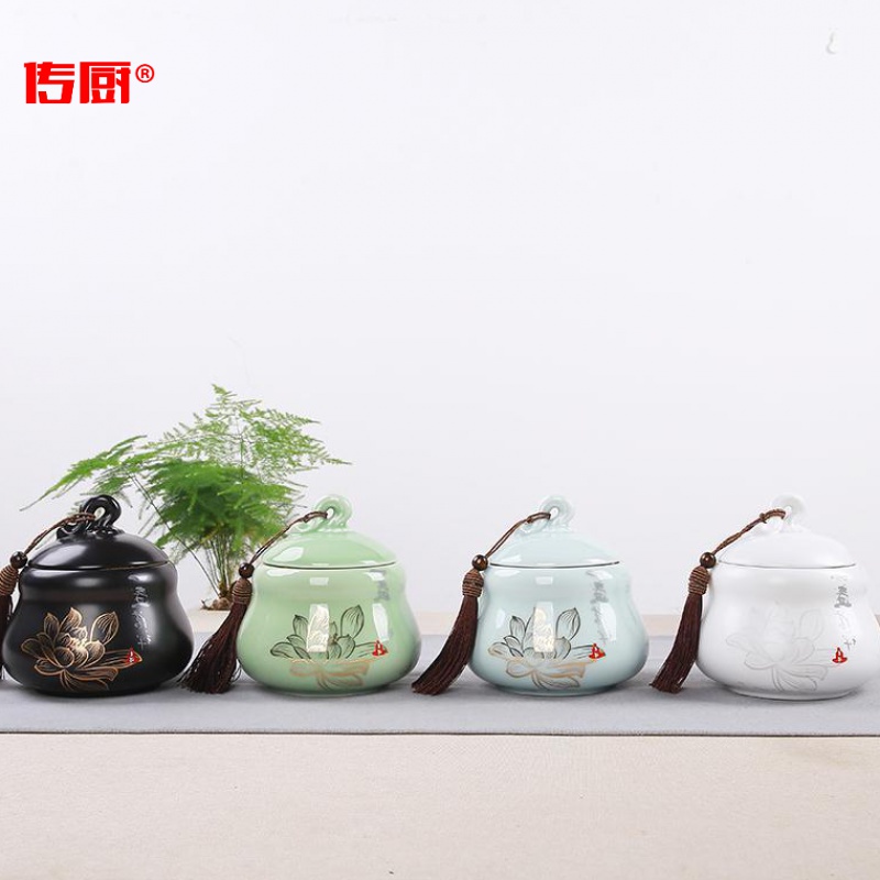 The kitchen ceramic seal caddy fixings gourd shape half jins to celadon storage tank creative safflower tea gift of tea