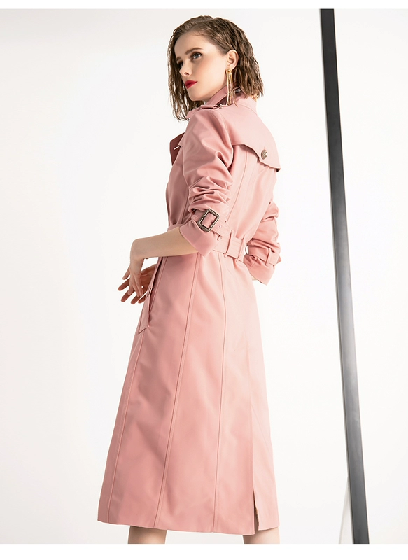 Áo khoác gió thiết kế dài quá gối màu hồng của phụ nữ mùa thu đông 2021 tính khí mới của phụ nữ Áo khoác phong cách Anh - Trench Coat