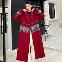 Winter thick-style trendy mens great coat with loose knee stripes decorative pituality resistant to ruffles and ruffles.