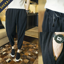 Japanese thin mens bloomers loose radish pants casual linen pants cotton linen Chinese style retro ankle-length pants men