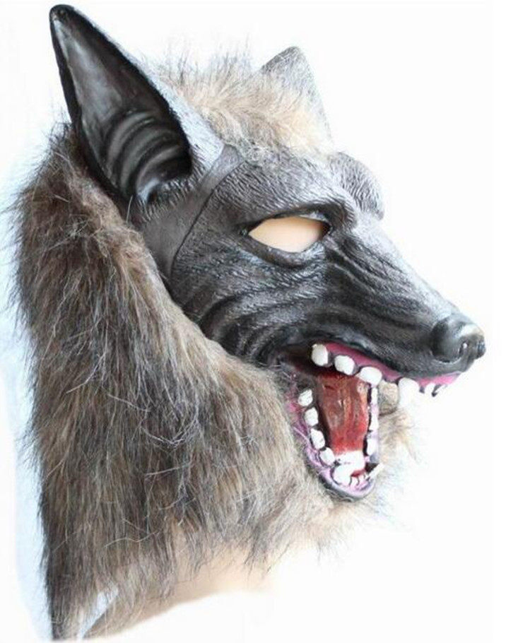 万圣节面具狼面具灰狼面具凶恶狼人面具狼头套大灰狼恐怖狼头罩