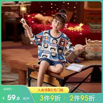 Child Sleepwear Girl Short Sleeve Pure Cotton Summer Thin cute girl CUHK Scout Summer Cartoon Home Suit Suit