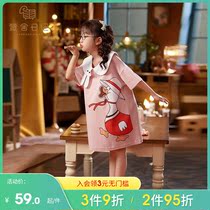 Girl Sleeping Dress Summer Thin girl Princess Wind Baby Baby Girl Pure Cotton Pyjamas Summer Cartoon Skirts