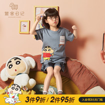 Crayons Small new children Pyjamas Little Girl Summer Thin parenting Short sleeves Cute Girl Pure Cotton Home Suit Suit