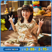 Pure cotton childrens pajamas Girls spring and summer short-sleeved thin suit little girl big child baby cute home clothes