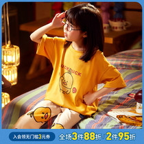 Pure cotton childrens pajamas Girls spring and summer short-sleeved thin suit little girl middle and large children baby summer home clothes