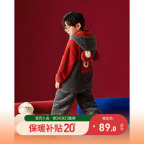 Coral velvet childrens pajamas boy autumn winter thickness flannel two pieces in flannel two pack