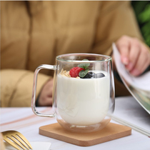 Heat-resistant double-layer thickened glass coffee cup with lid and spoon Large-capacity transparent glass juice cup Milk cup Teacup