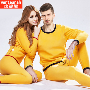 Wenteanah/玟缇娜男女加厚保暖内衣加绒圆领青年秋冬季款防寒套装