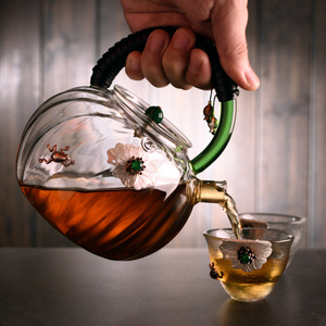 耐热玻璃镶银茶壶烧水壶家用大号创意泡茶壶提梁壶功夫茶具煮茶壶