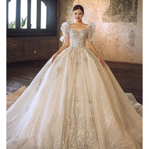 Main wedding dress 2021 new bride retro palace style advanced temperament starry sky heavy industry high-end luxury big tailing