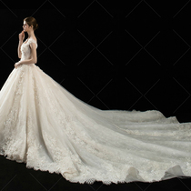 Wedding dress 2021 new one-word shoulder V-collar Forest Bride white long trailing Super fairy simple temperament thin