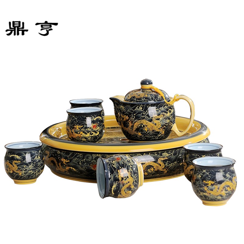 Ding hunter price of jingdezhen ceramic tea set hai - long huang household ceramics kung fu tea cups of a complete set of double the teapot