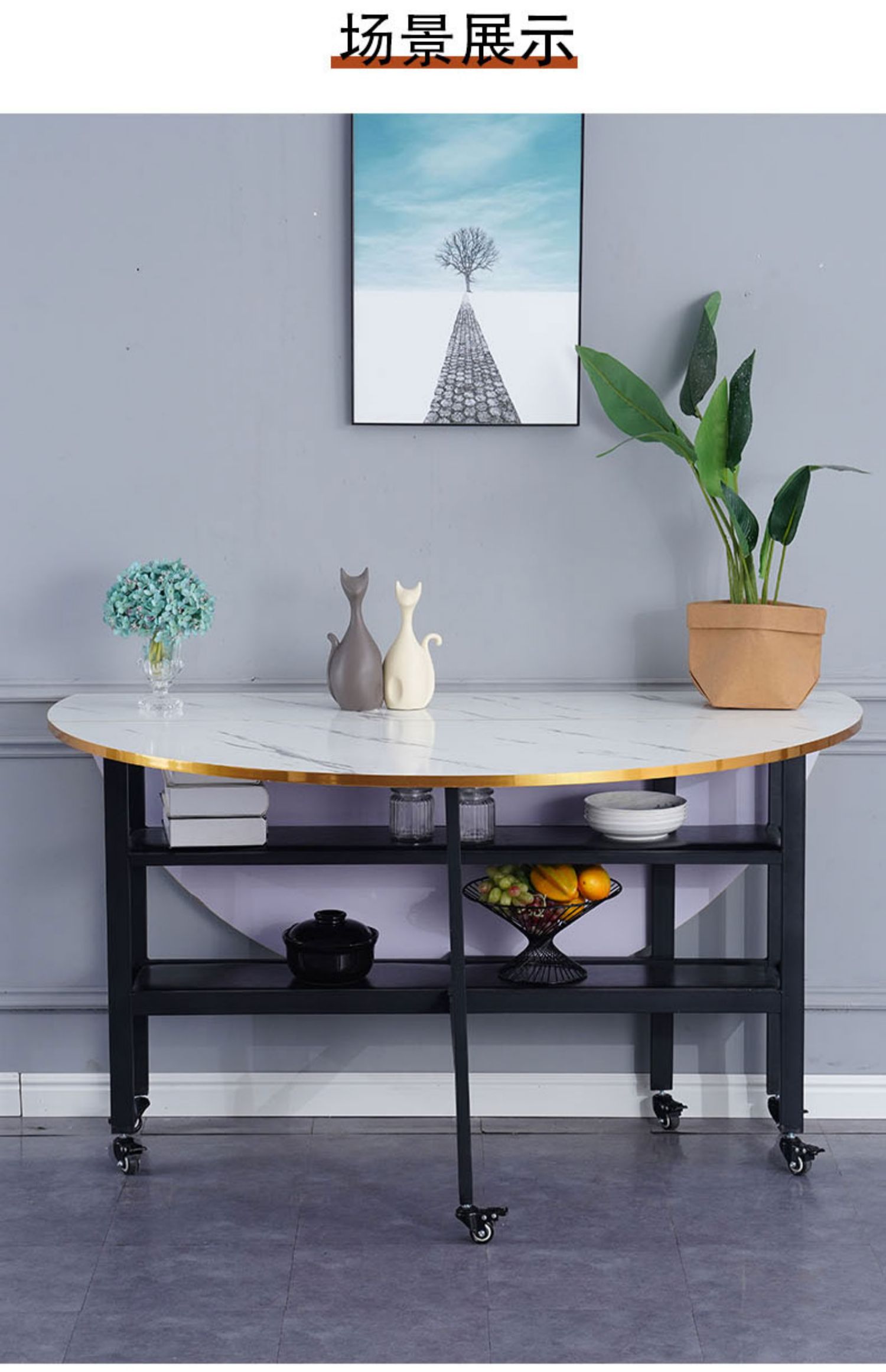 小户型可便携圆形吃饭桌子圆台面移动餐桌折叠折叠圆桌大家用简约