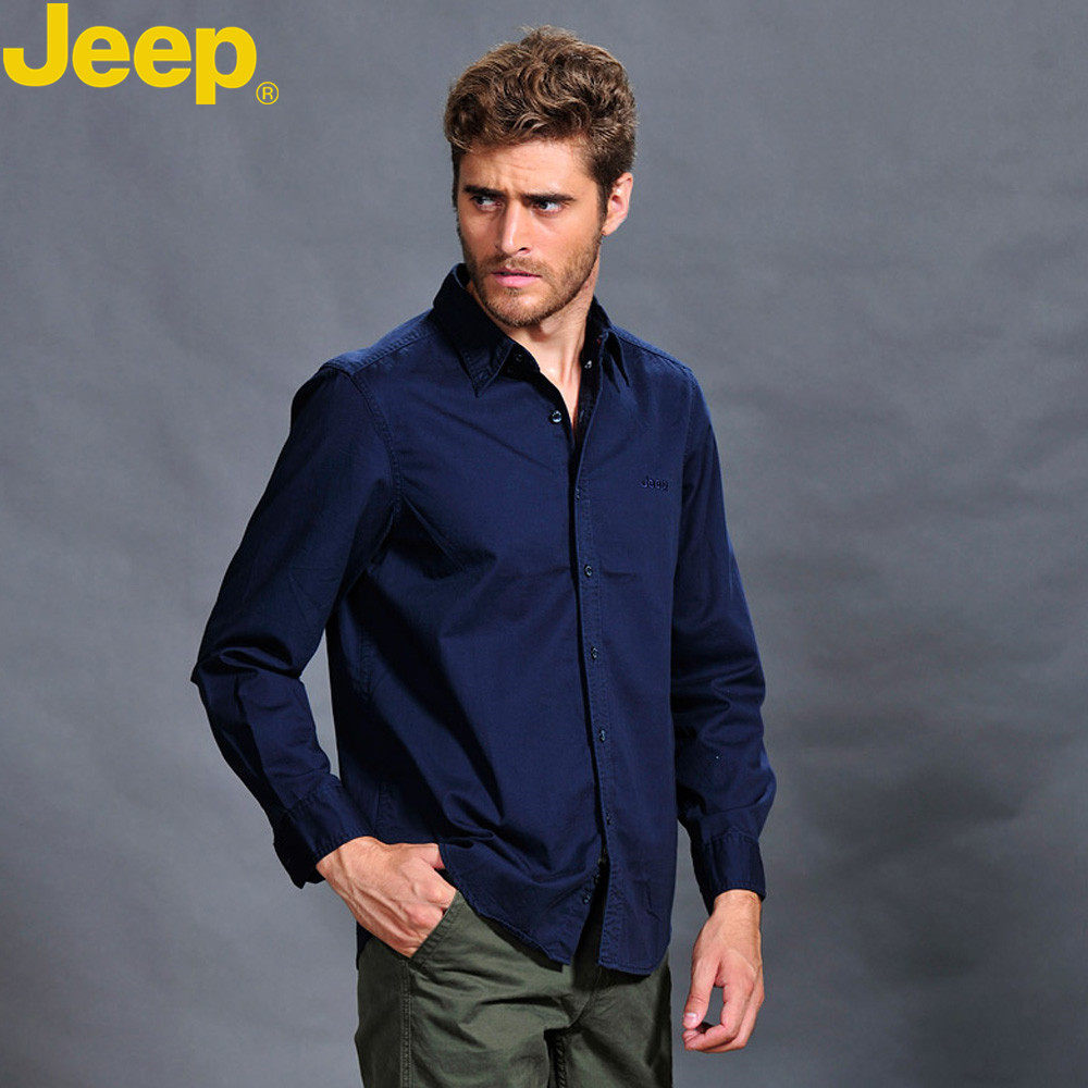 jeep吉普男装旗舰店专卖正品中年男士长袖衬衫爸爸装纯棉长衬衣